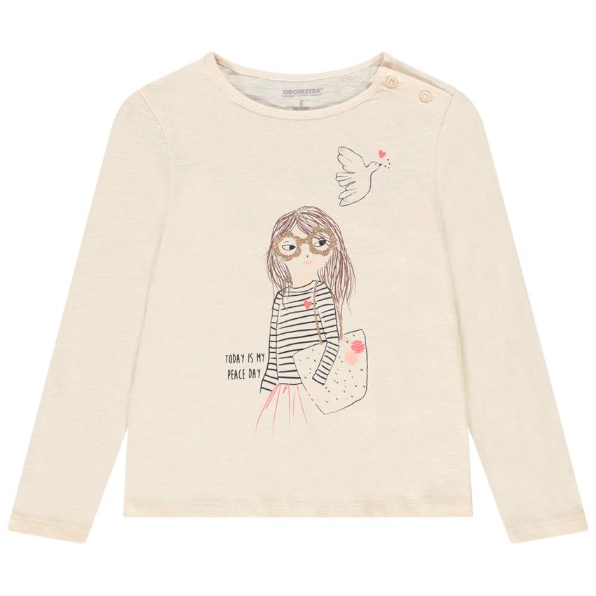 T-shirt manches longues print fantaisie pour fille - Ecru
