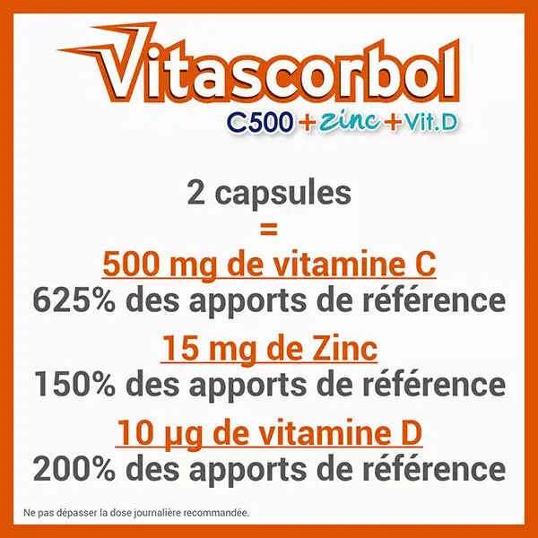 Vitascorbol C500 + Zinco + Vitamina D 30 cápsulas