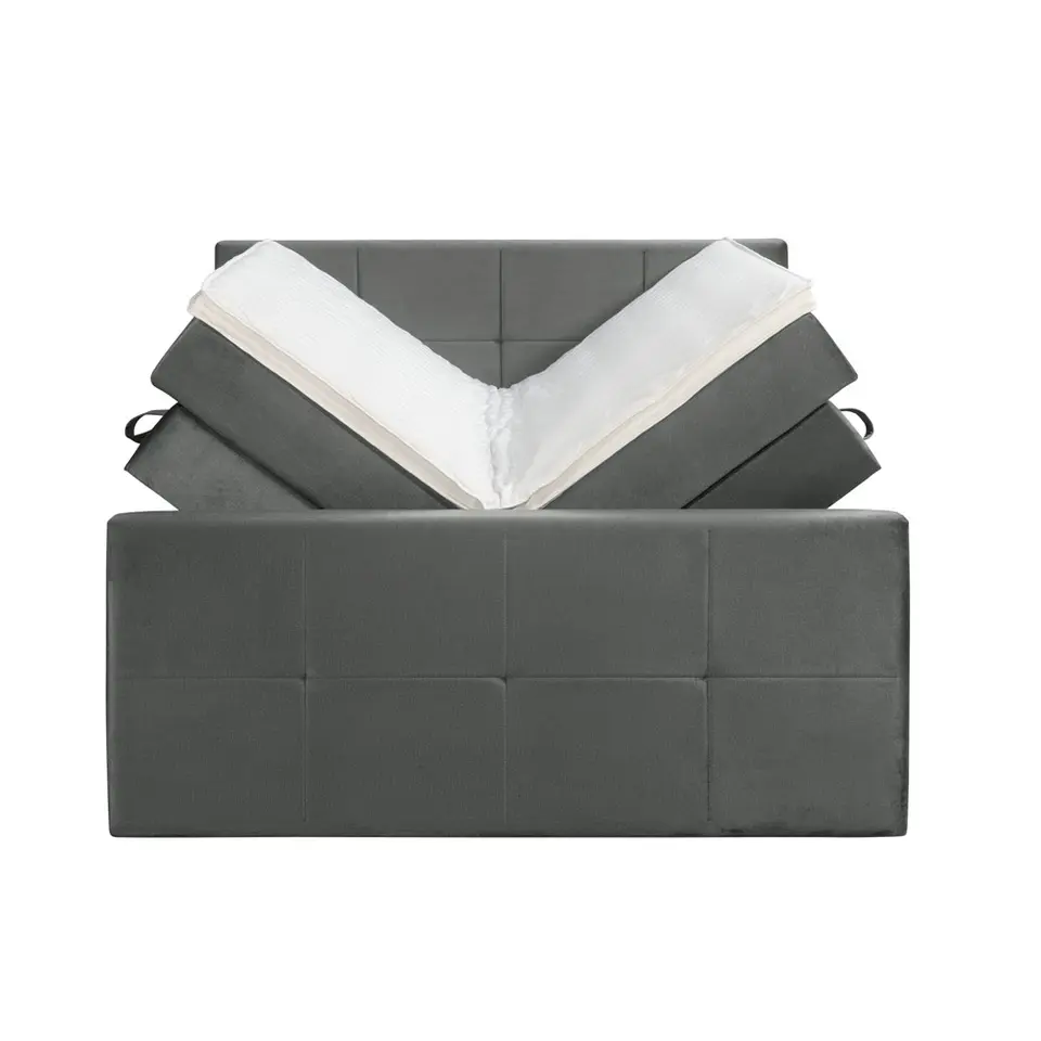 Boxspring met opbergruimte en voetbord Liv geblokt - grijs - 160x200cm
