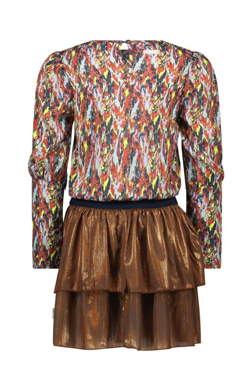 B.Nosy jurk Dhalia met all over print bruin/blauw/rood