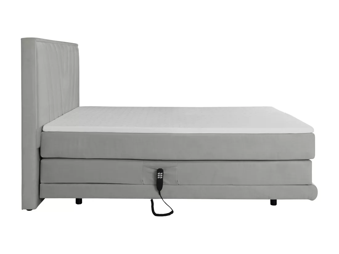 Ensemble complet boxspring tête de lit + sommiers relaxation électrique + matelas + surmatelas - 2 x 90 x 200 cm - Velours - Gris clair - LUMONI de YSMÉE