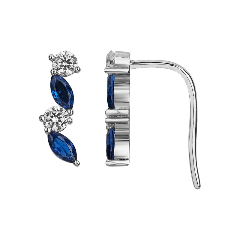 Boucles d'oreilles earcuff en Argent avec spinelle bleu saphir