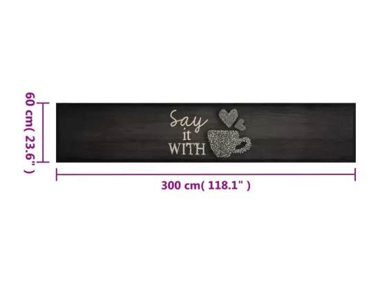Tapis de cuisine lavable imprimé tasse noir 60x300 cm velours