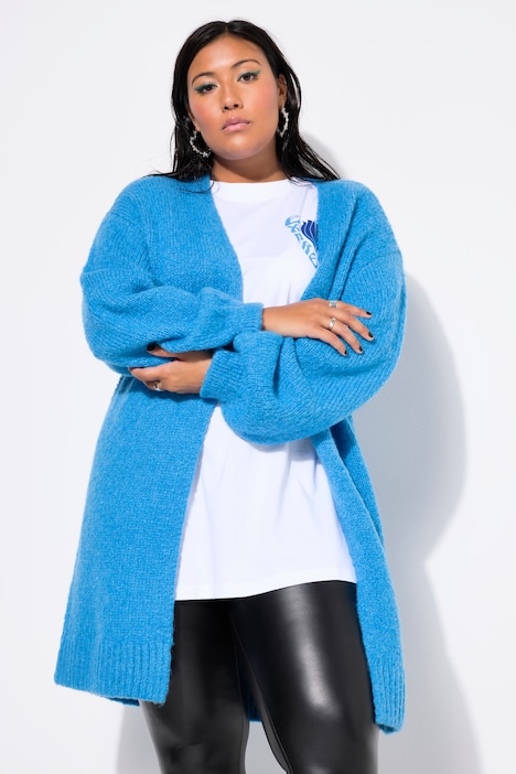 Long-Strickjacke, oversized, offene Form, Langarm
