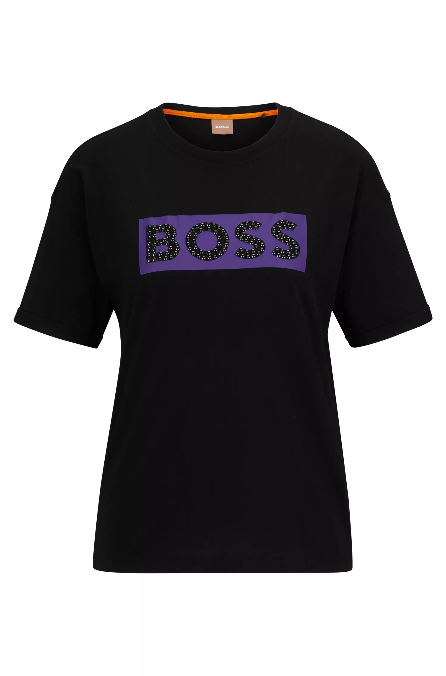 Camiseta BOSS laranja, corte slim, em algodão com logotipo bordado.