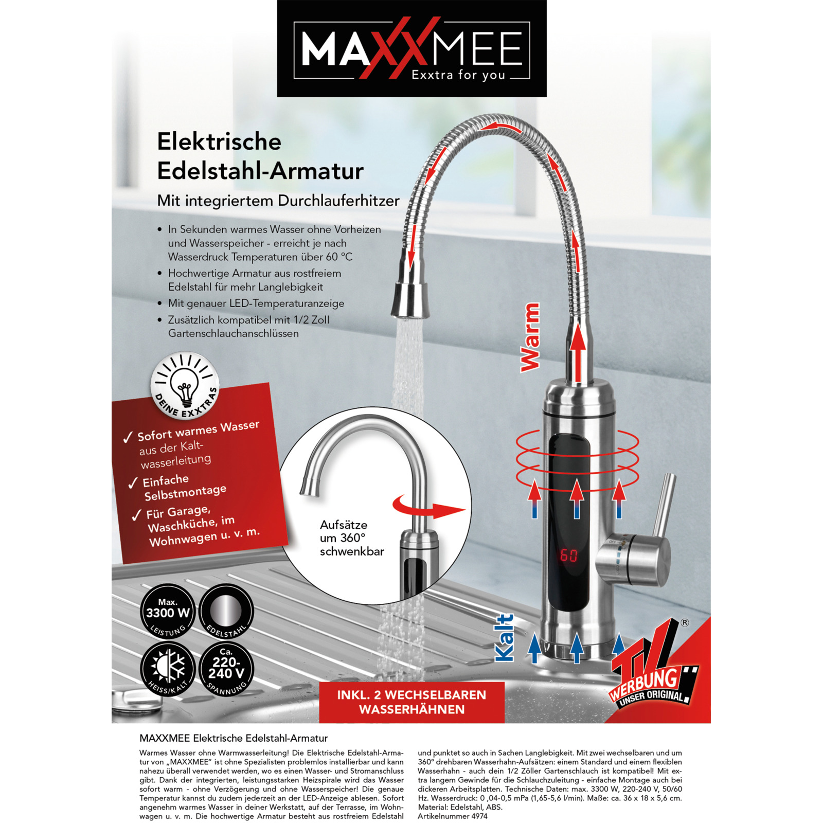 MAXXMEE Warm-&Kaltwasserarmatur 3300W