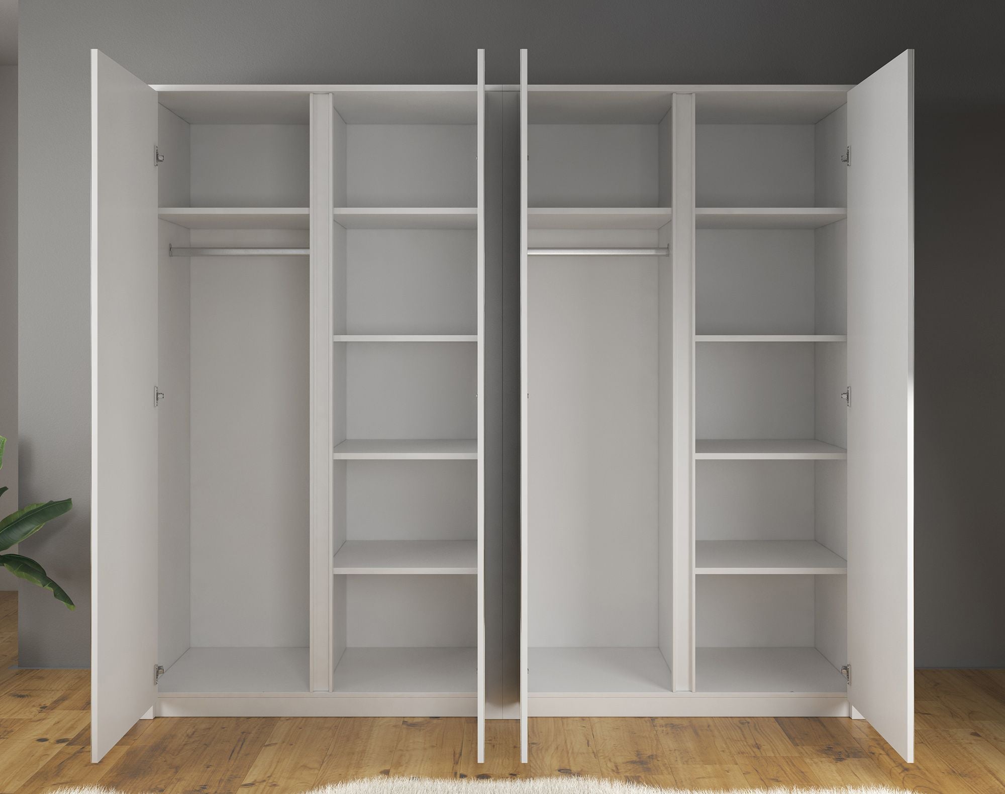 Malibu - Kledingkast 4-deurs - Wit - 227x53x197 cm
