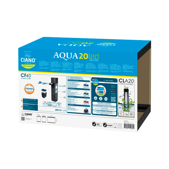 Aquarium Aqua 20 Led noir L.40 x l.20 x H.26 cm