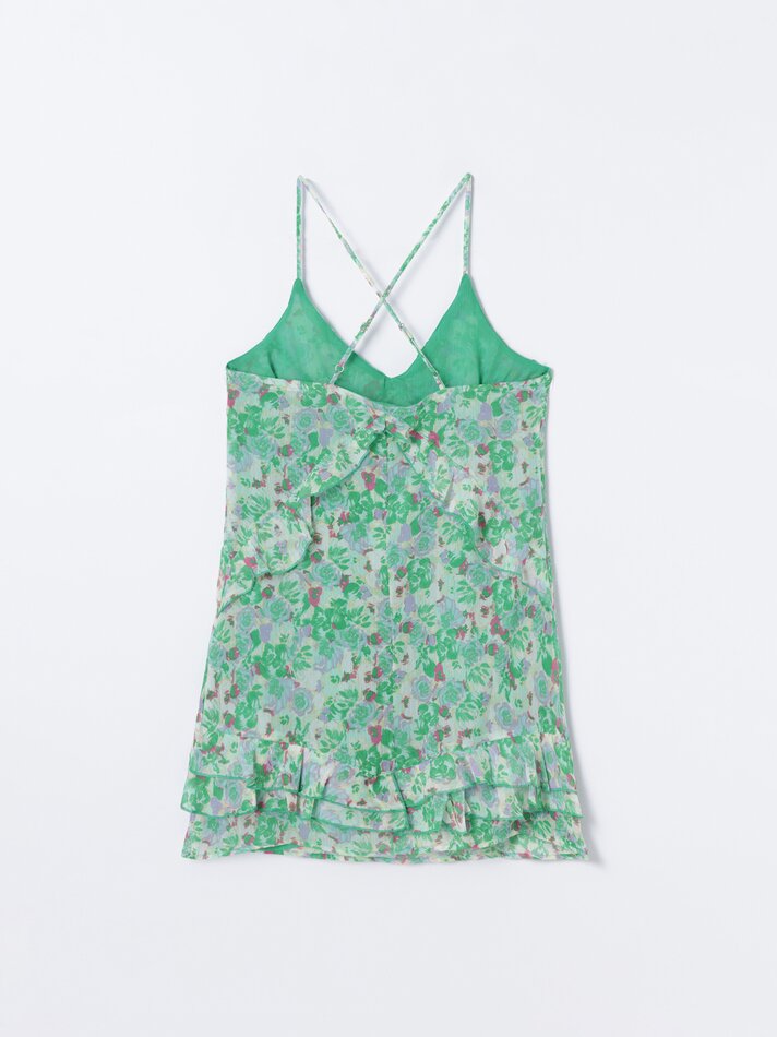 Vestido com estampa de babados - Verde