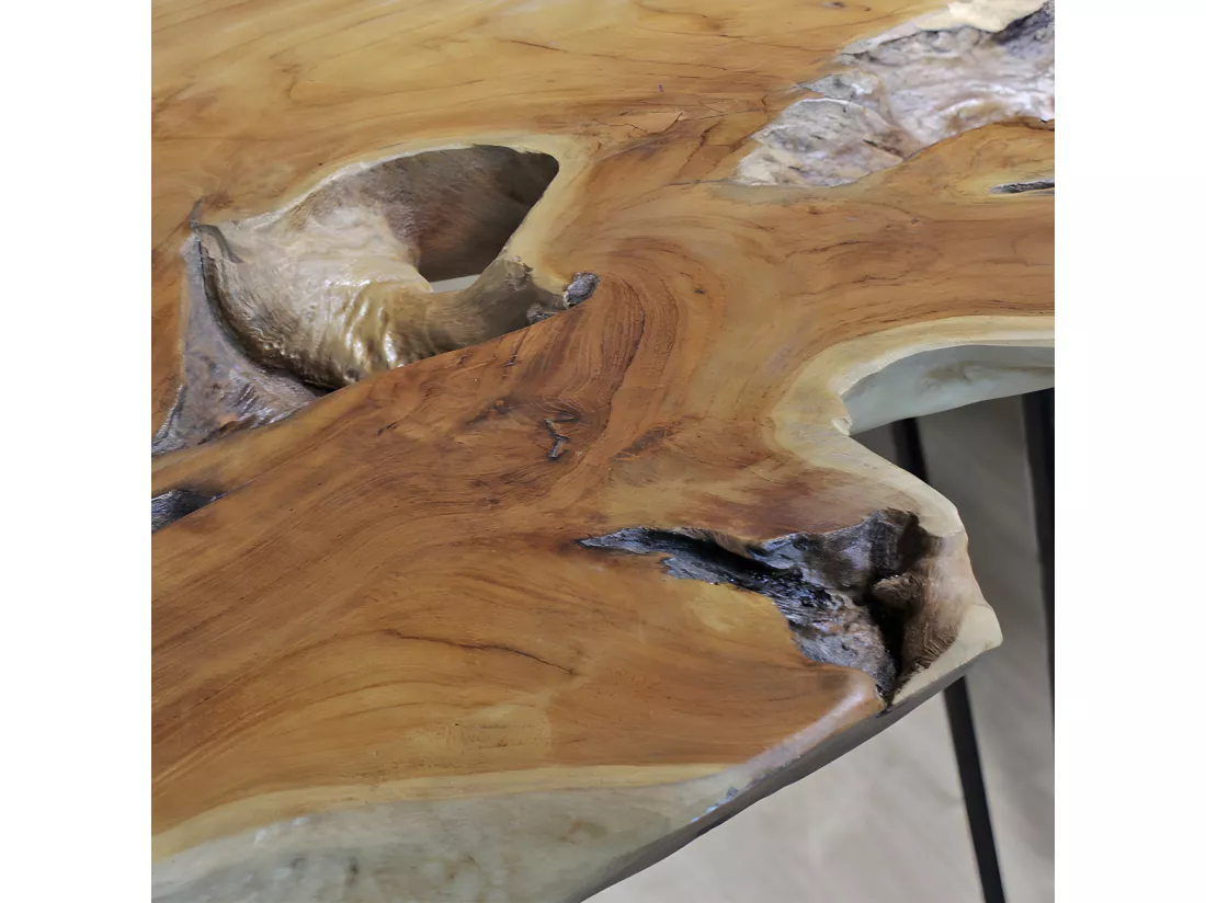 Table de bar L.163 cm en bois de teck et 3 pieds métal noir - GEPETTO