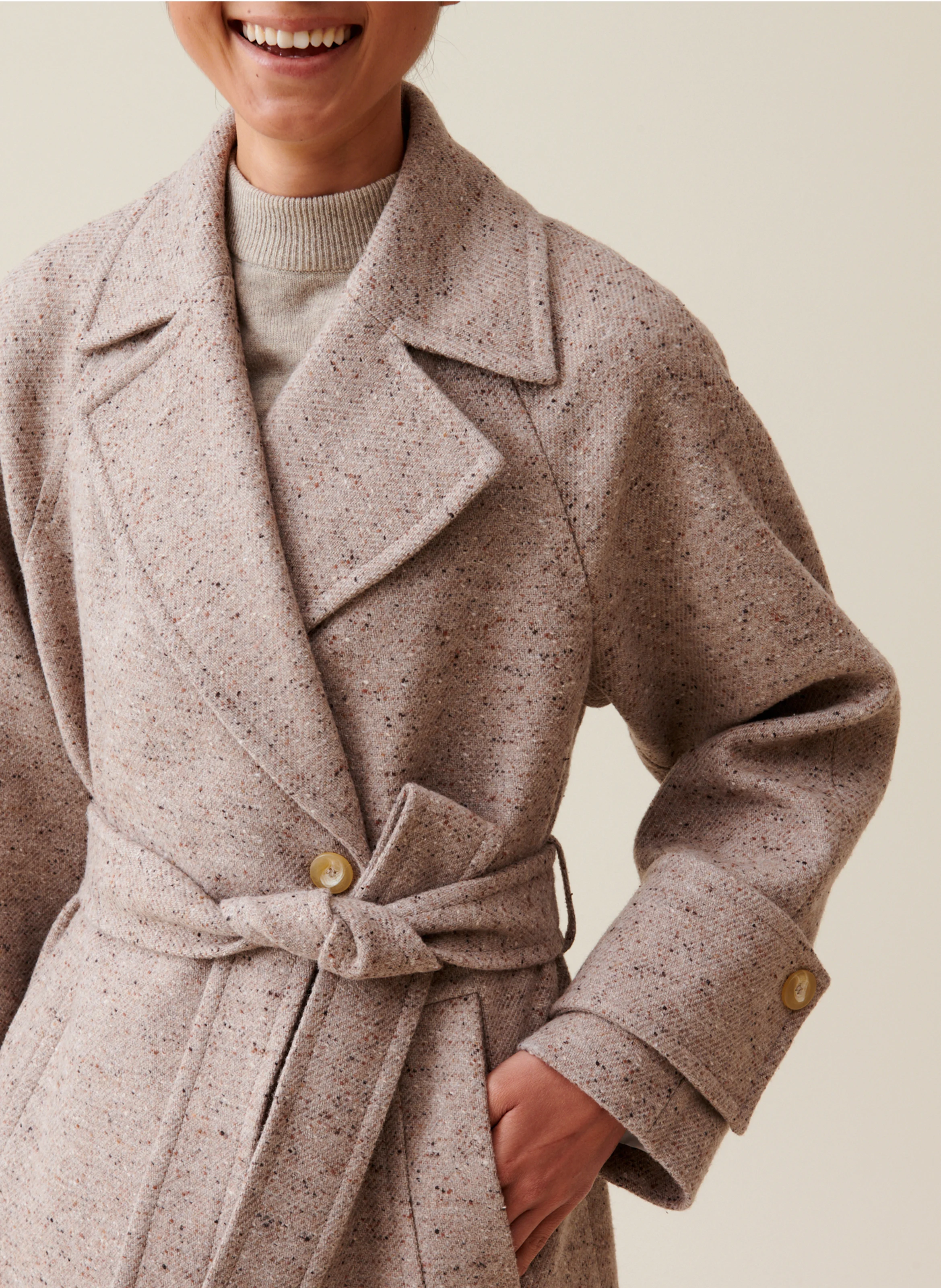 Manteau long col tailleur | Beige