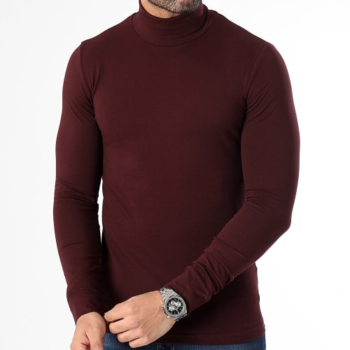 Lot De 3 Tee Shirt Col Roulé Manches Longues Uni 3053 Noir Marine Bordeaux