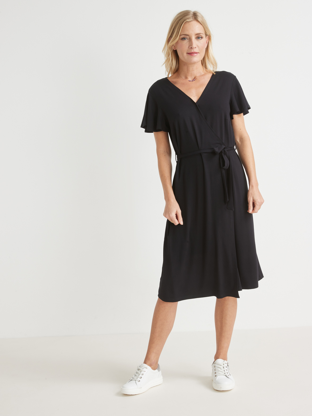 Robe maille extensible faux portefeuille