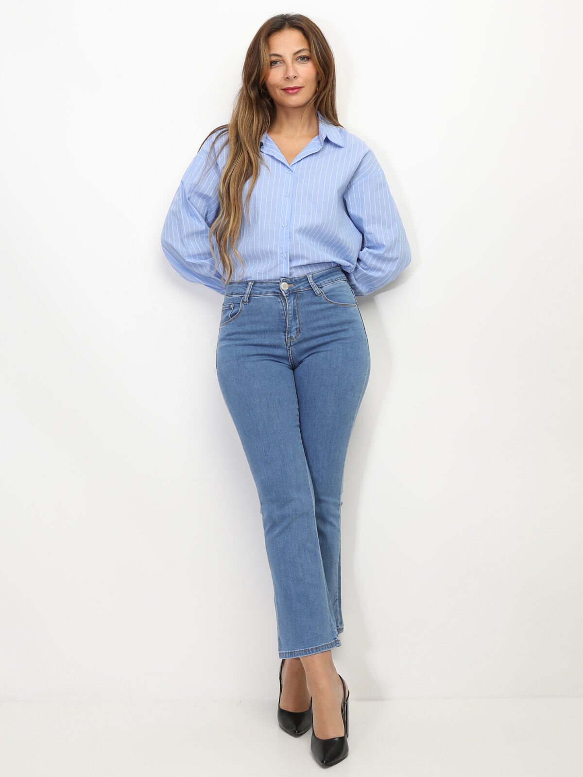 Chemise à fines rayures- Bleu