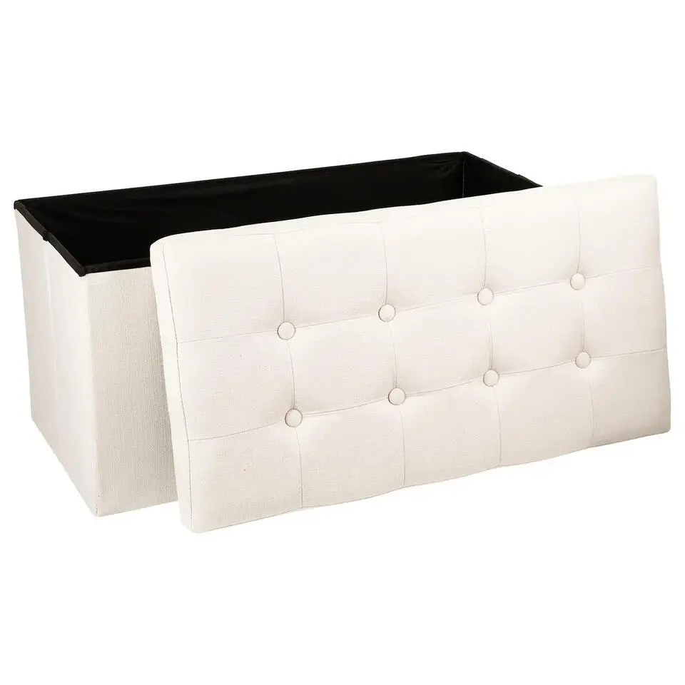 Atmosphera Poef/hocker - opbergbox - beige - PU/MDF - 76 x 38 cm