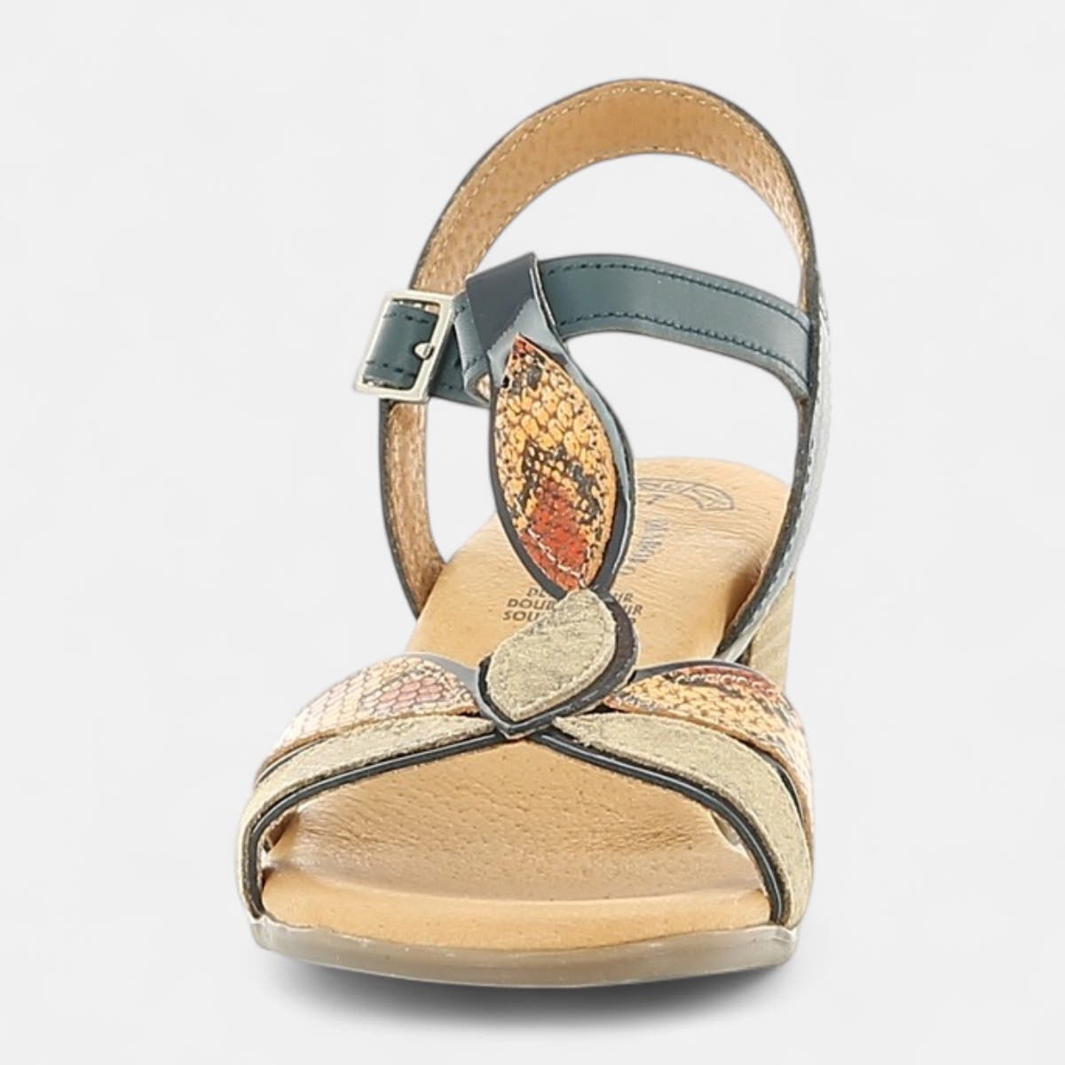 Nu-pieds à talon Femme en cuir bleu marine