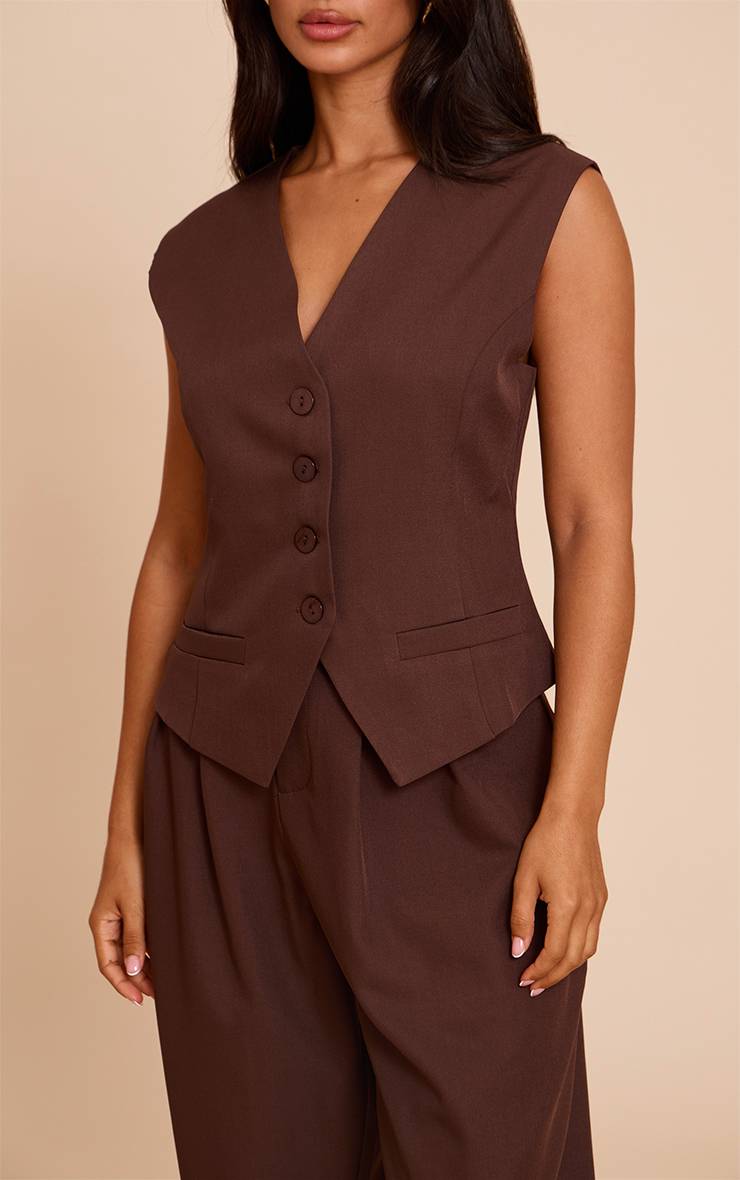 Chocolat Gilet Ajusté Boutonné Petite