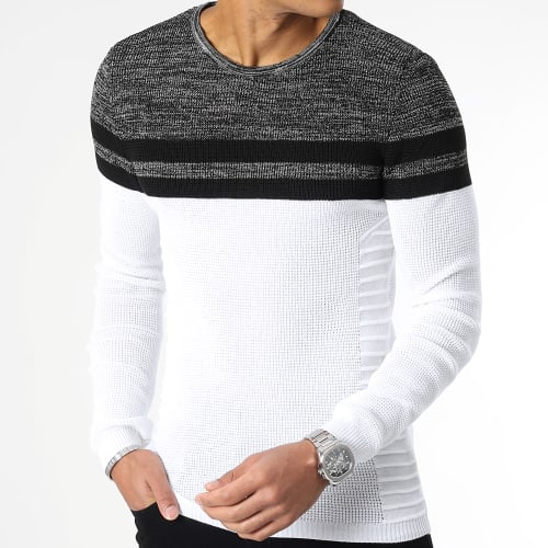 Pull Tricolore 0075 Gris Noir Blanc