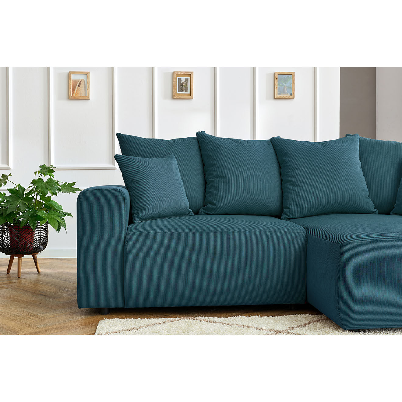 Bobochic Canapé d'angle fixe droit Enjoy bleu foncé - 237x147x95 cm