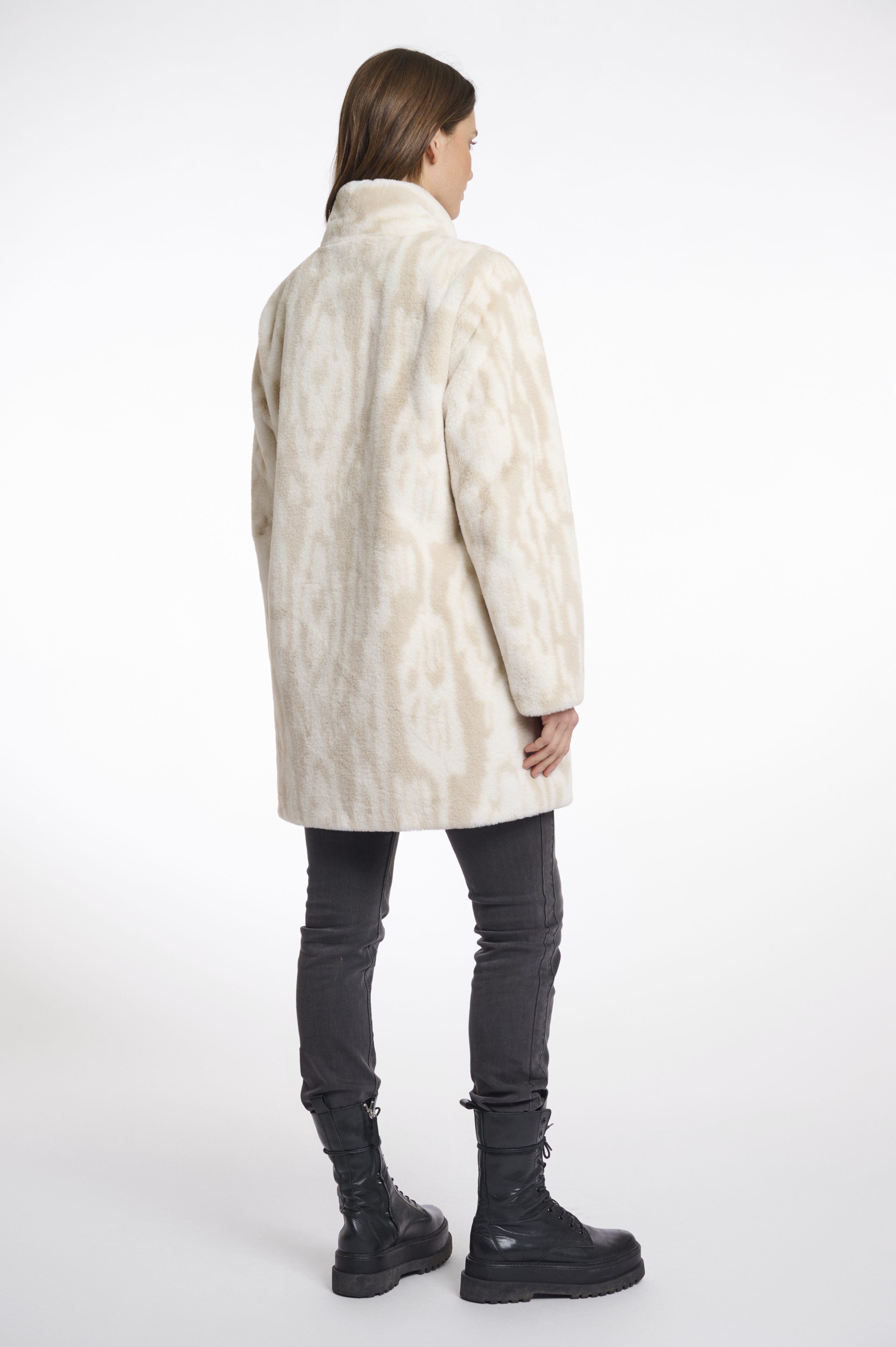 Rino & Pelle - Nonna Single Breasted Fake Fur Coat - Birch Frozen Flower