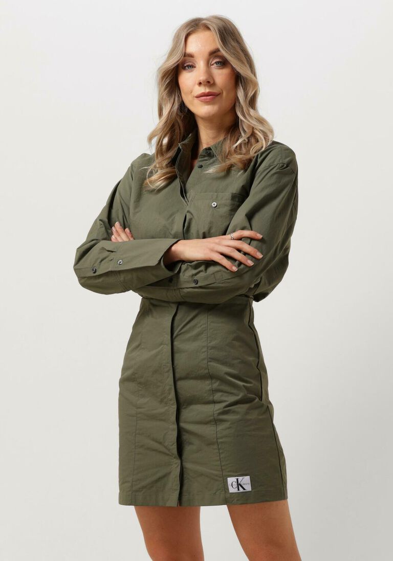 CALVIN KLEIN olijf calvin klein mini jurk soft touch shirt dress