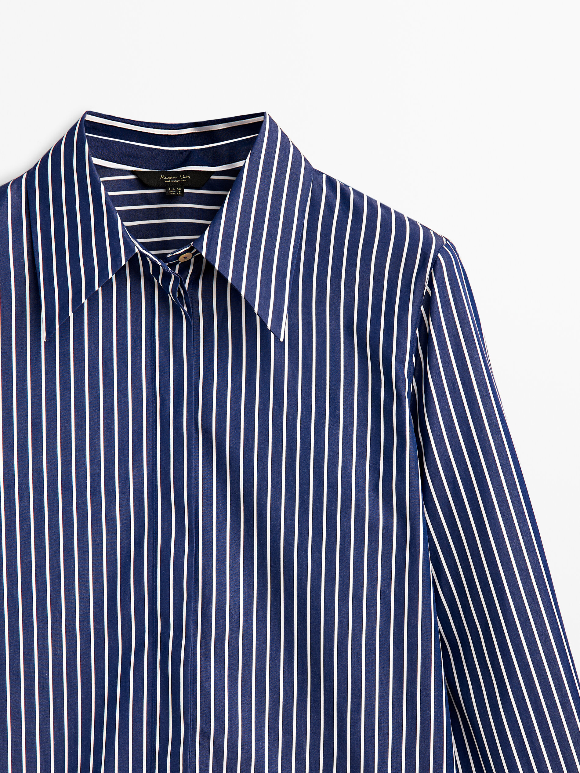 Camisa listrada de algodão popeline - AZUL MARINHO