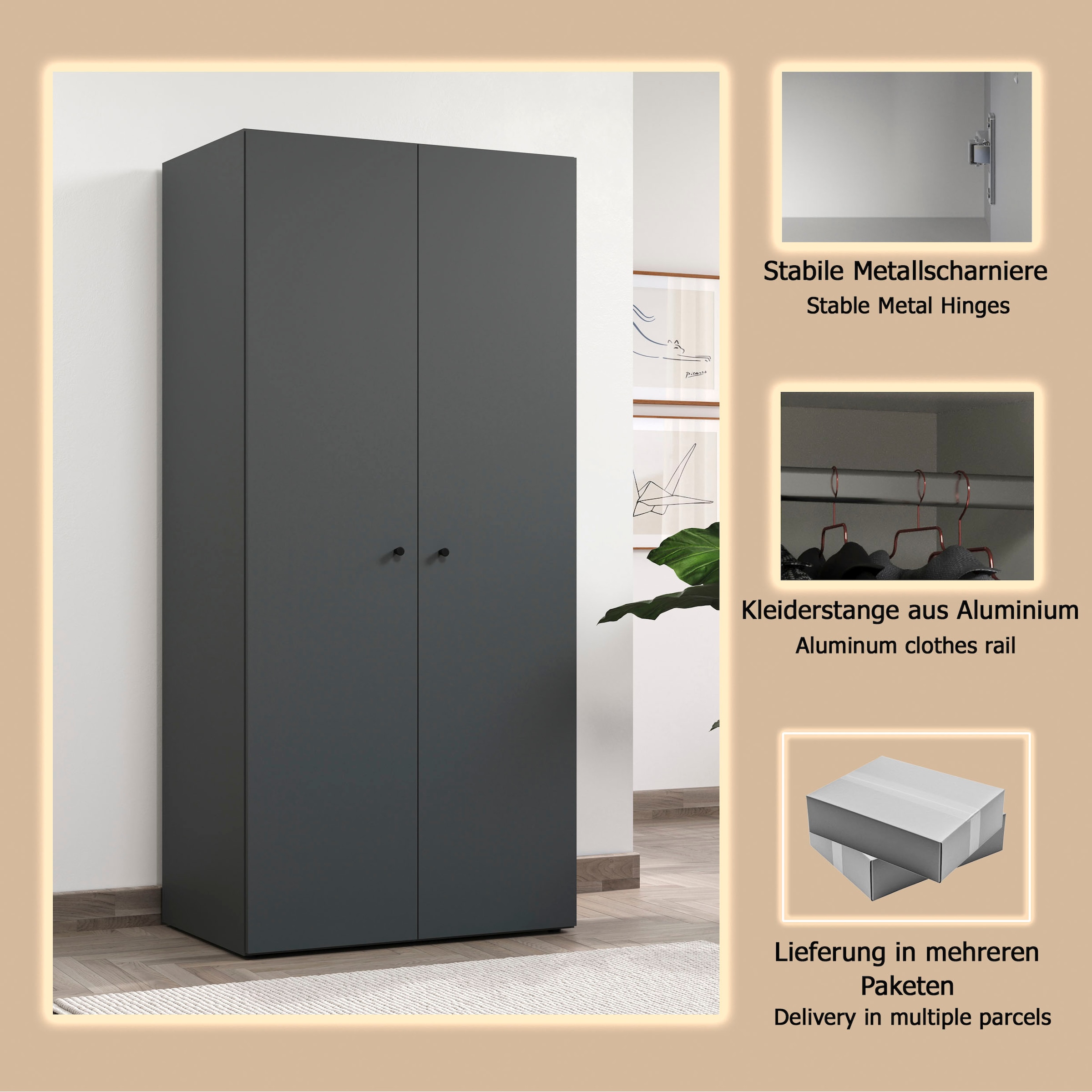 INOSIGN Kleiderschrank »Jersey Schlafzimmerschrank Garderobe Bestseller Schrank« Multischrank Wäscheschrank Hochschrank,  Drehtürenschrank mit modernen Griffen Otto´s Choice
