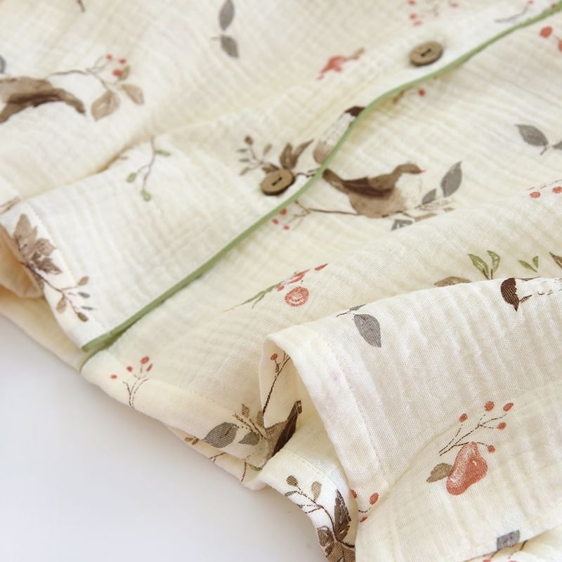 MelMount - Pyjamaset: overhemd met lange mouwen en bloemenprint + broek