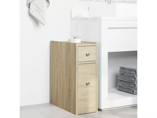 Armoire de salle de bain étroite avec roulettes chêne sonoma