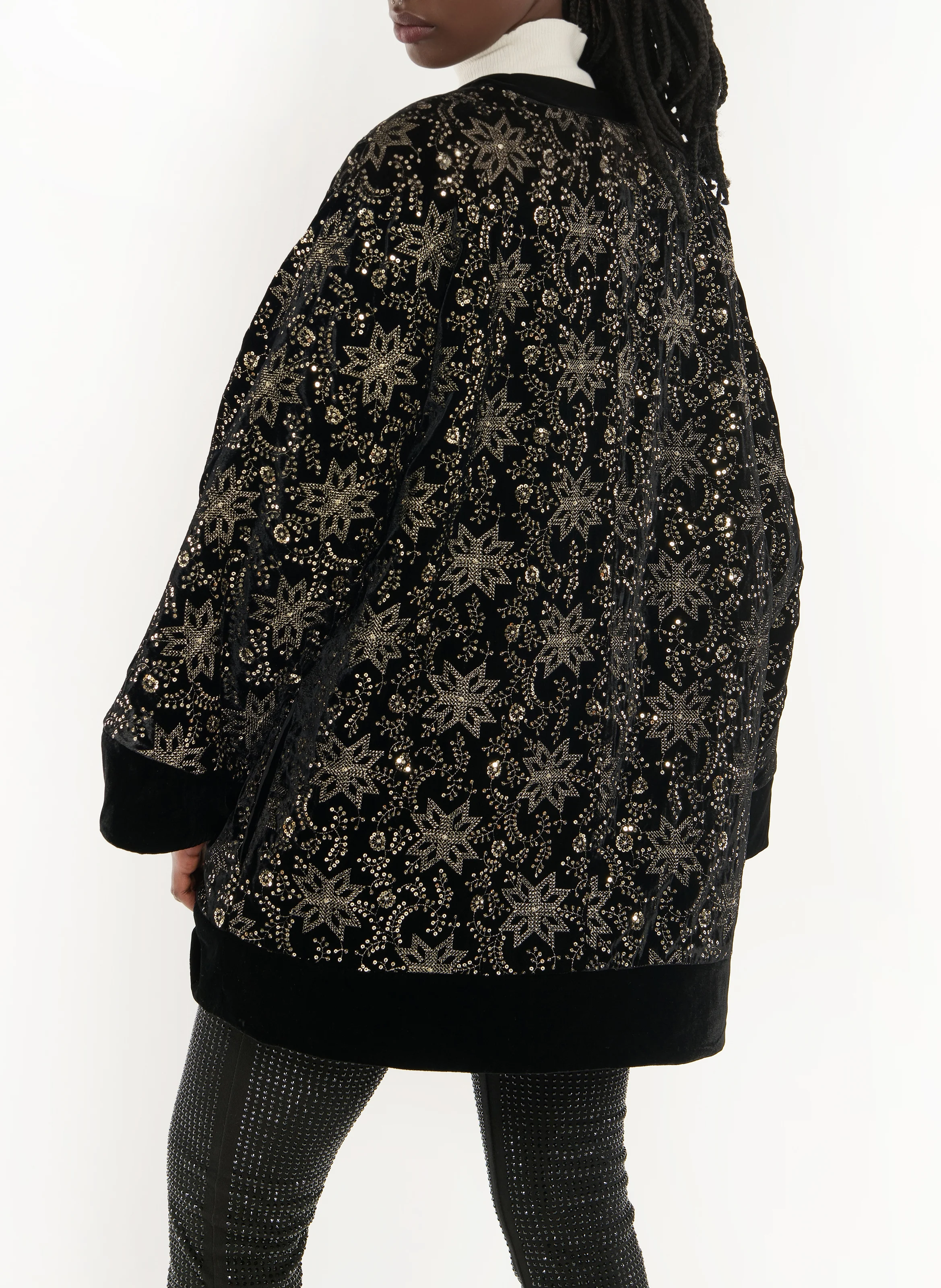 RAYON - Veste longue oversize brodée | Noir