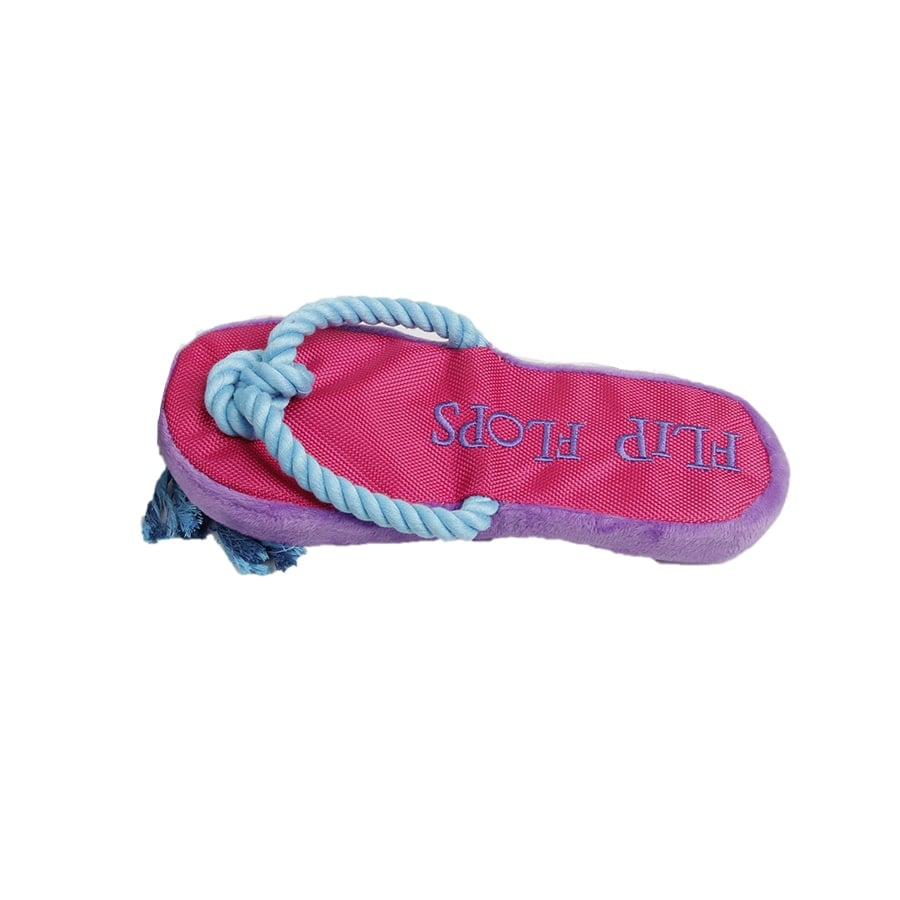 Chinelo de dedo Summer Vibes com corda, brinquedo para cachorro rosa e azul