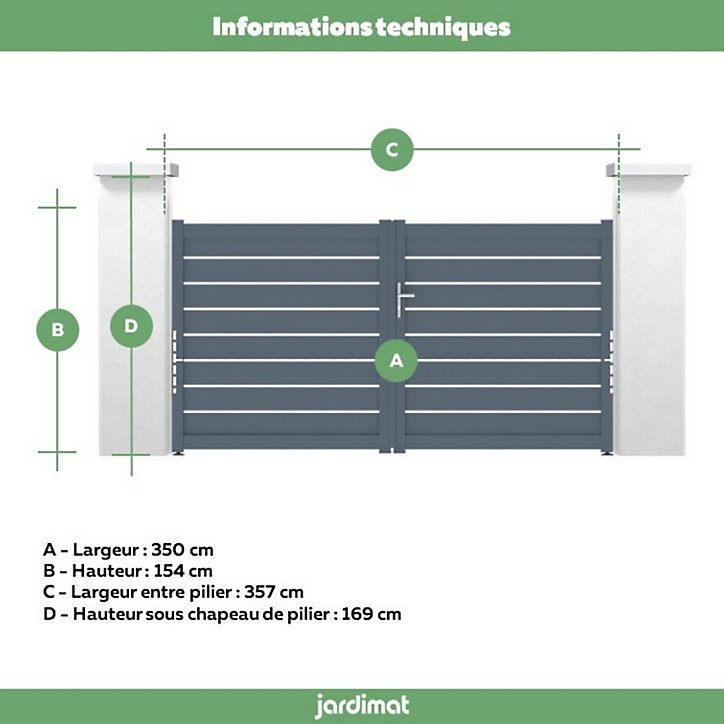 Portail Jardimat battant aluminium Pyla gris anthracite - 350 x h.154 cm