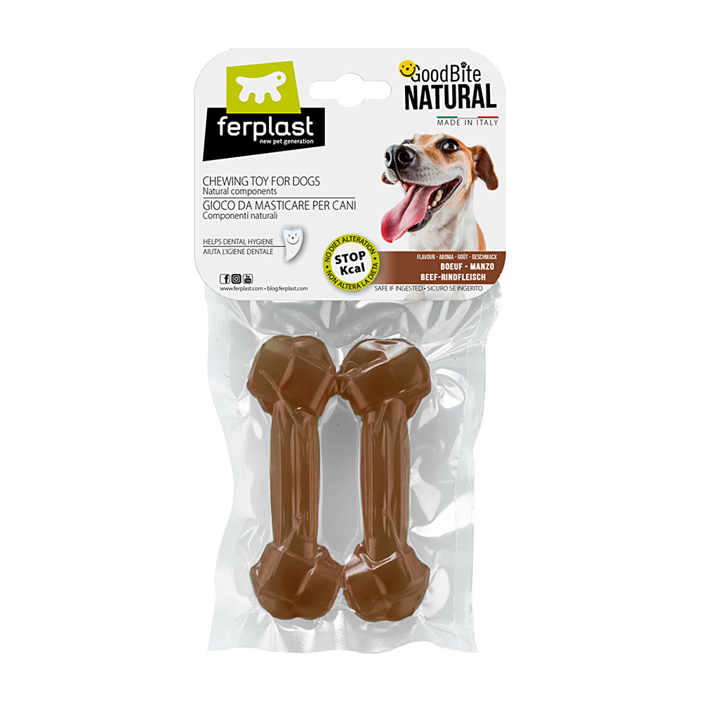Ferplast goodbite natural s jouet os pour l'hygiène dentaire, saveur de boeuf, chien moyen-petit (5-10 kg), naturel, 2 pièces de