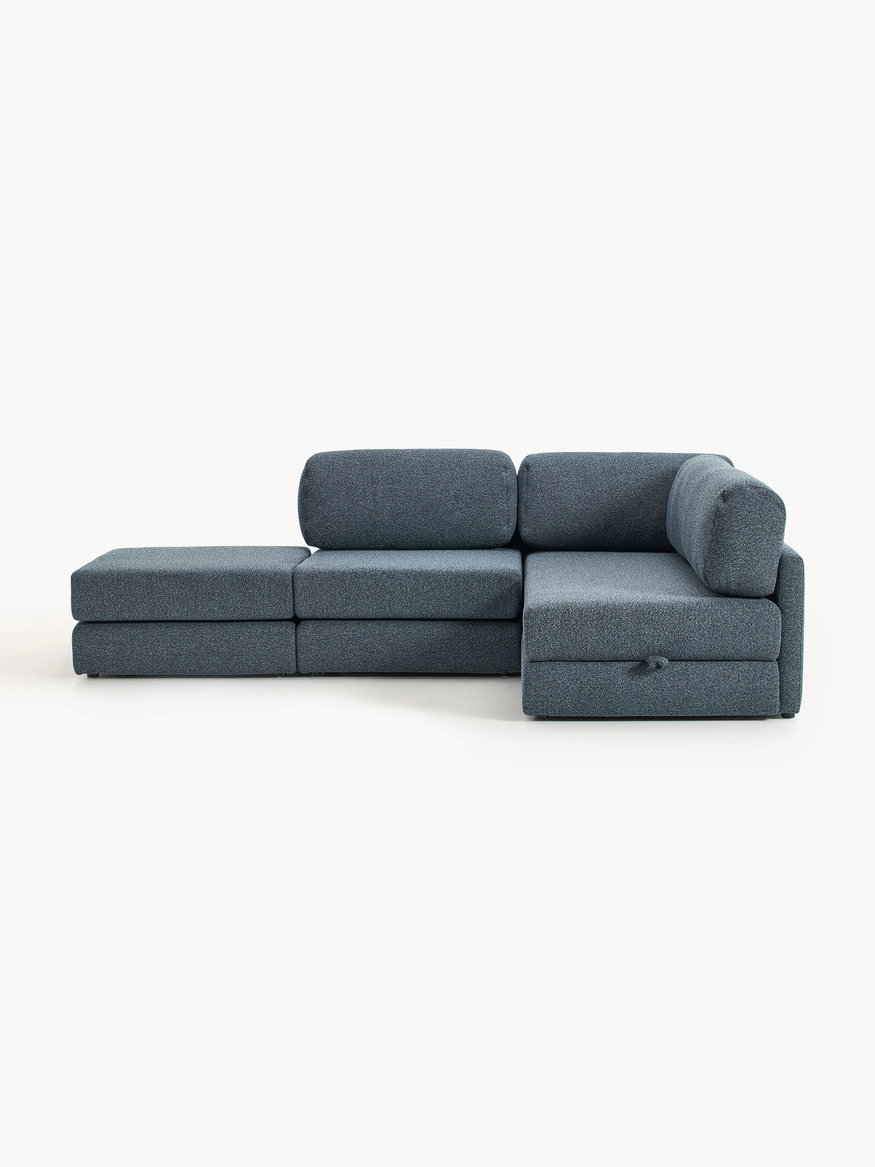 Bouclé hoekbankbed Ladina met opbergruimte