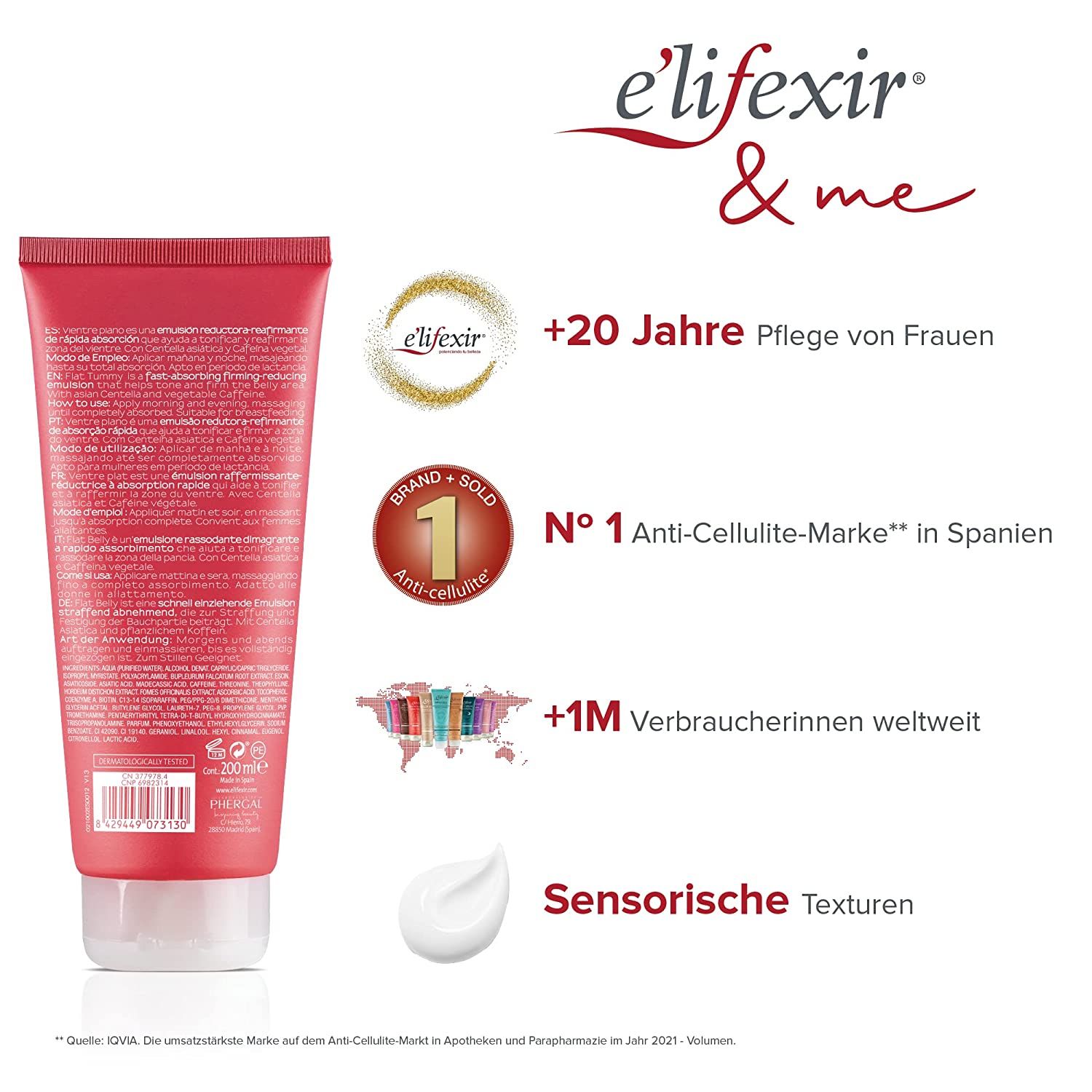 Elifexir Vientre Plano | Creme EffektflacherBauch | HautstraffendeundAnti-Cellulite