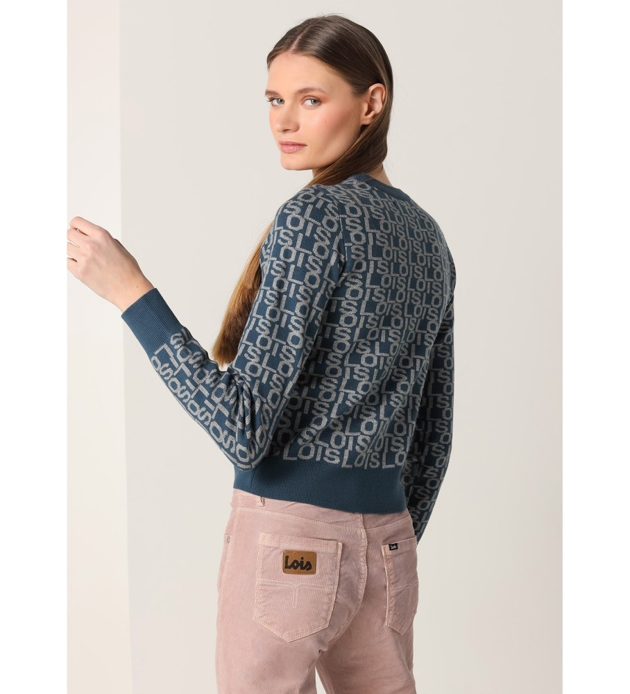 Camisa Lois Navy de gola redonda