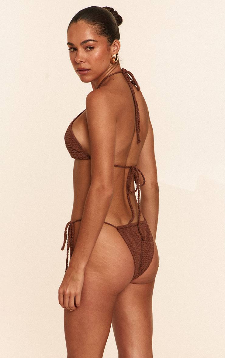 Moka Bas De Bikini À Liens Latéraux Avec Bordure De Perles Au Crochet