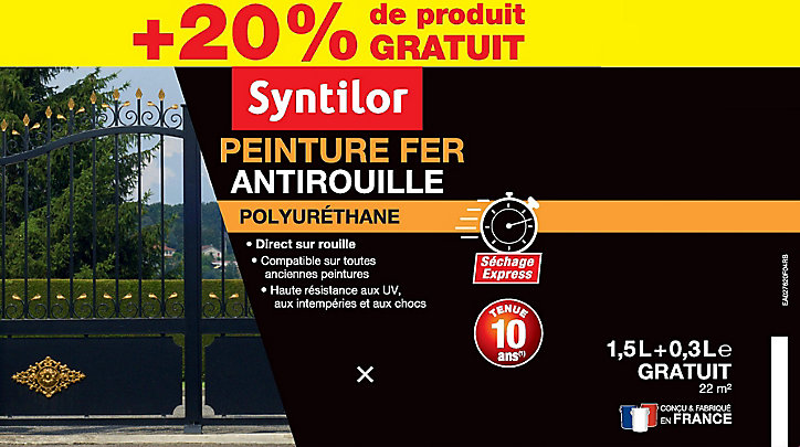 Peinture extérieure fer Syntilor Ultra Protect gris clair 1,5L + 20% gratuit