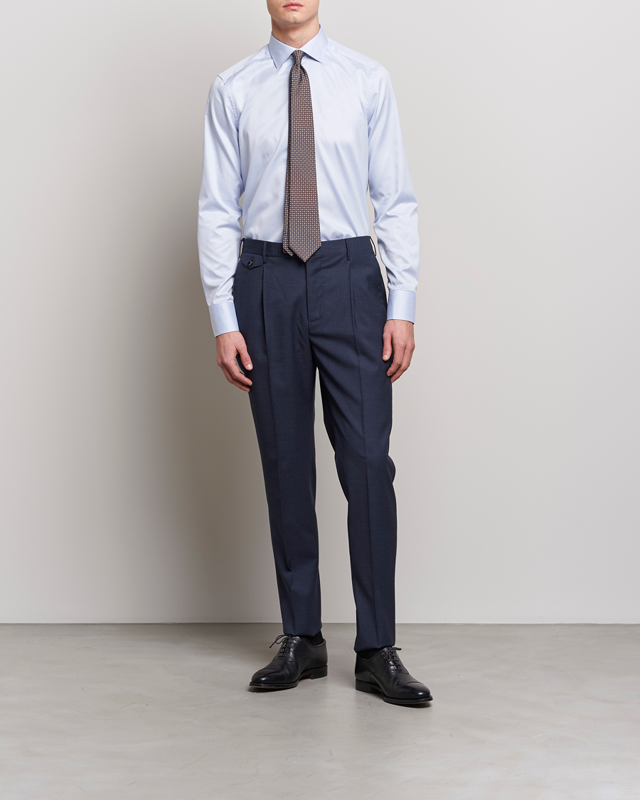 Stenströms Slimline Twofold Stretch Shirt Light Blue