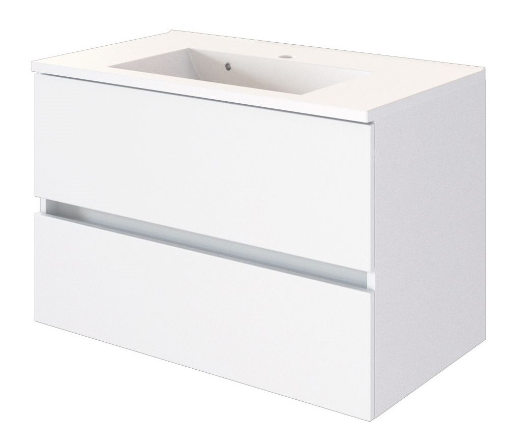Waschtisch BAABE - matt weiß - weiß - mit Mineralgussbecken - 80 cm