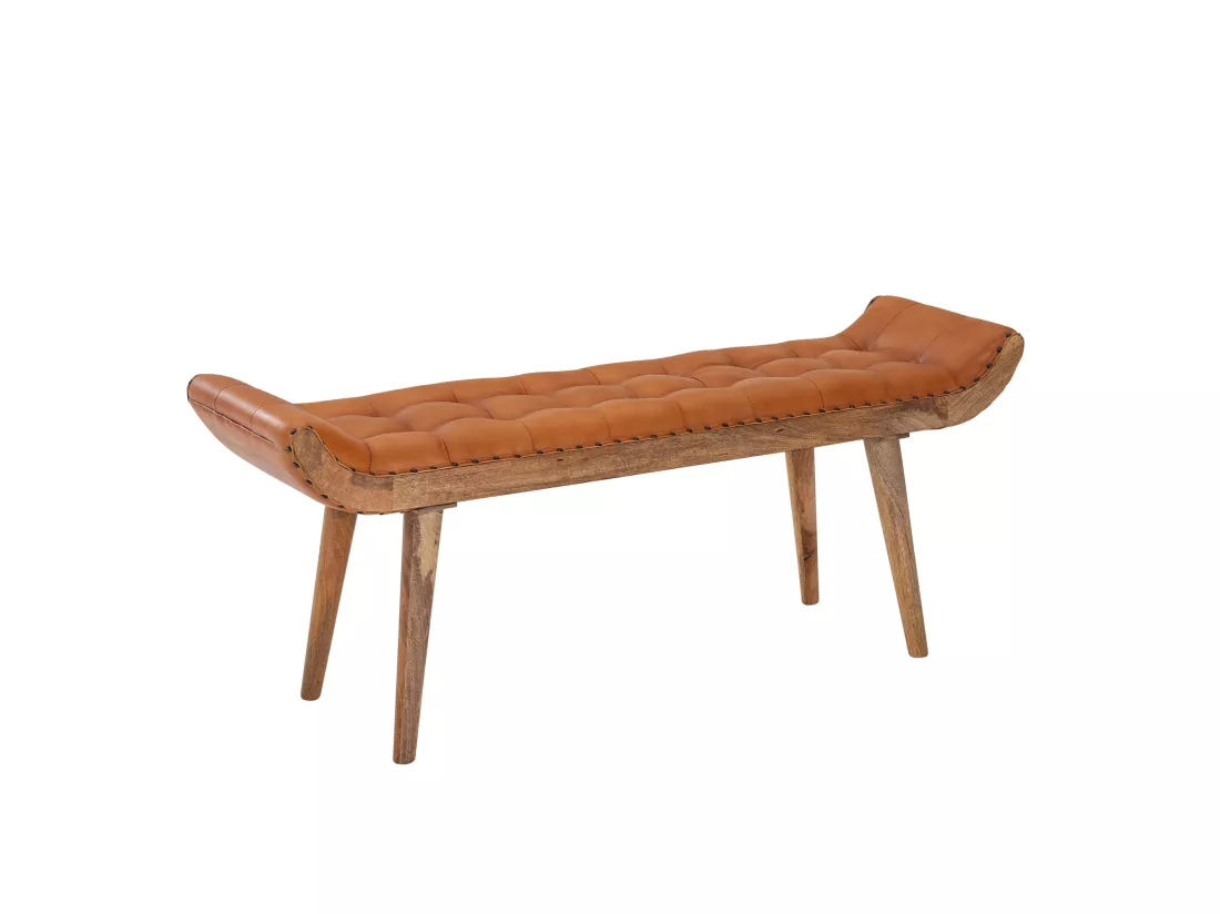 banc d'entrée Chesterfield banc rembourré en cuir véritable banc 125x50x38 cm