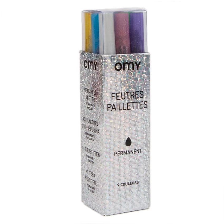 Lot de 9 feutres à paillettes Omy