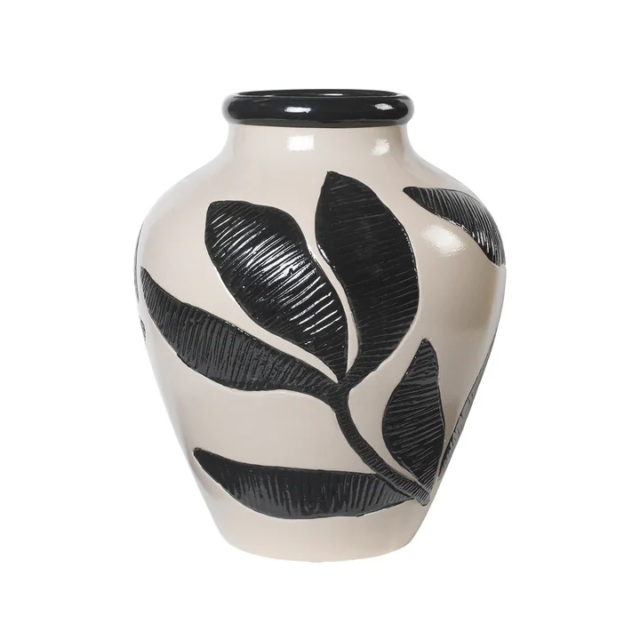 Broste Copenhagen - Herbert Vase Ø 33 x 40 cm, schwarz / rainy day grey