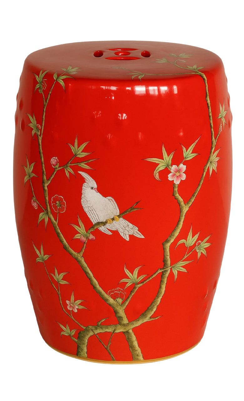 Fine Asianliving Keramische Kruk Rood Papegaai