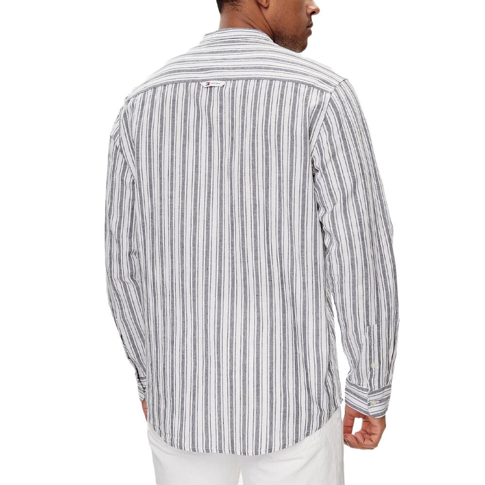 Tommy Hilfiger Chemise Manches Longues Bleu/Blanc Homme Tommy Hilfiger Mao Stripe Linen