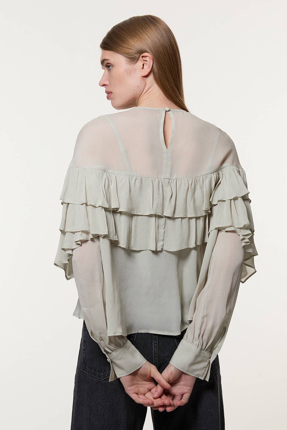 KarenMillen Blouse tissée en viscose et géorgette à volants dramatiques