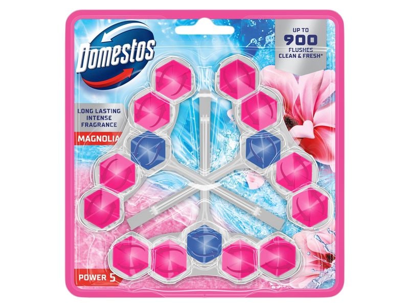 Domestos WC-Reiniger Power 5 WC Stein Magnolie 3 Stück Einhänger für die Toilette für hygienische Reinheit