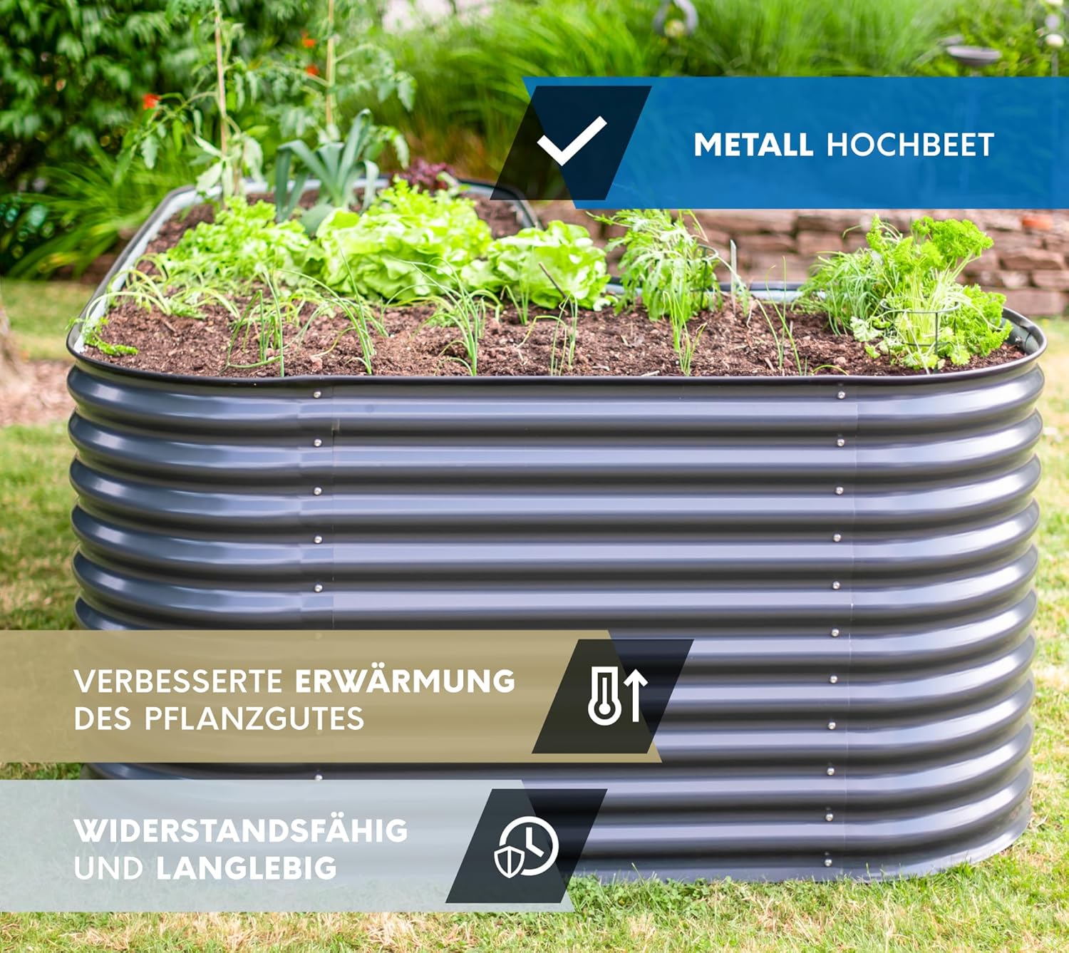 WESTMANN Metallhochbeet inkl. Aussaatkalender | Kräuterbeet für Garten & Terrasse | 240x160x82 cm Grau L-Form | Hochbeet & Frühbeet zum Bepflanzen von Gemüse | Pflanzkasten aus Metall