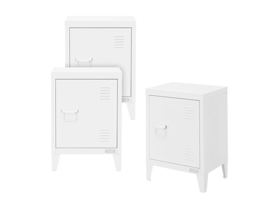 Lot de 3x armoire de classement blanc en acier 40x30x57,5 cm table de chevet