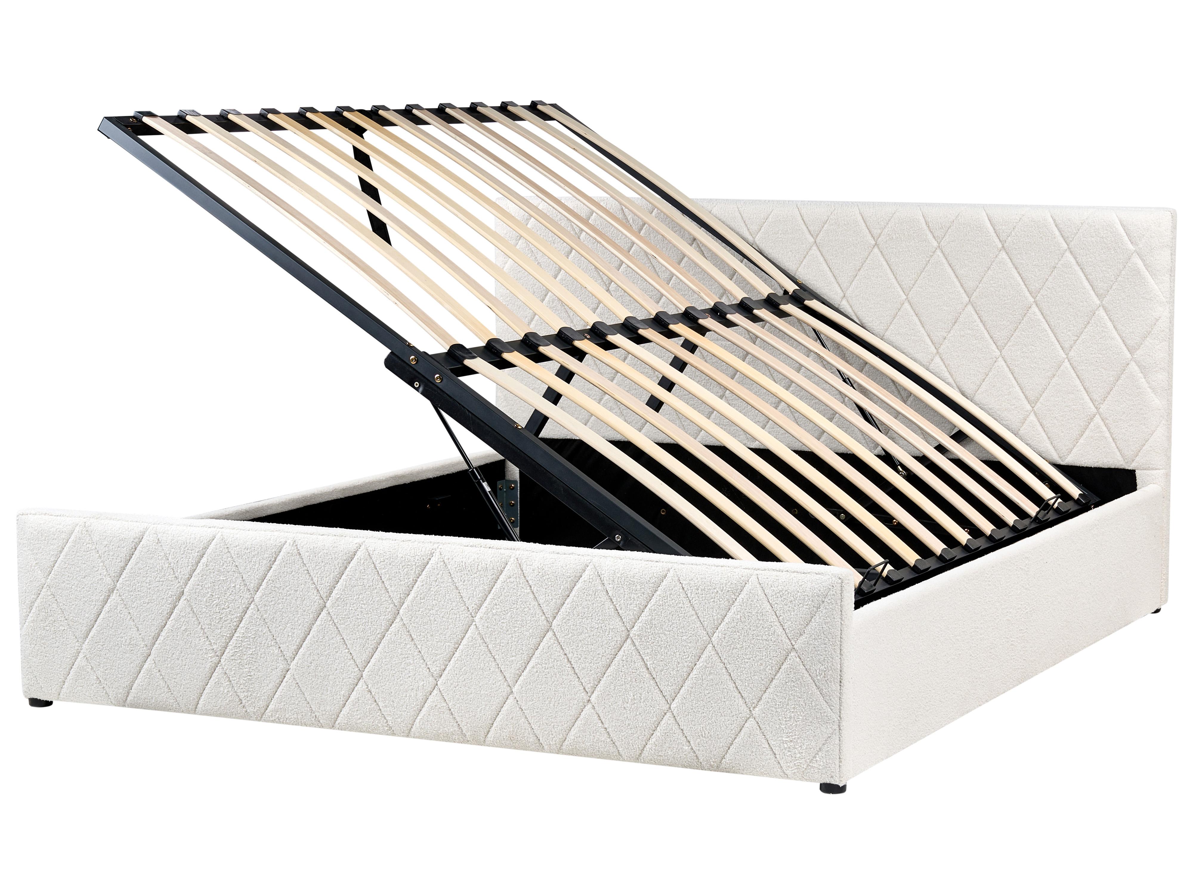 Bed met opbergruimte Bouclé ROCHEFORT 180 x 200 cm Gebroken wit